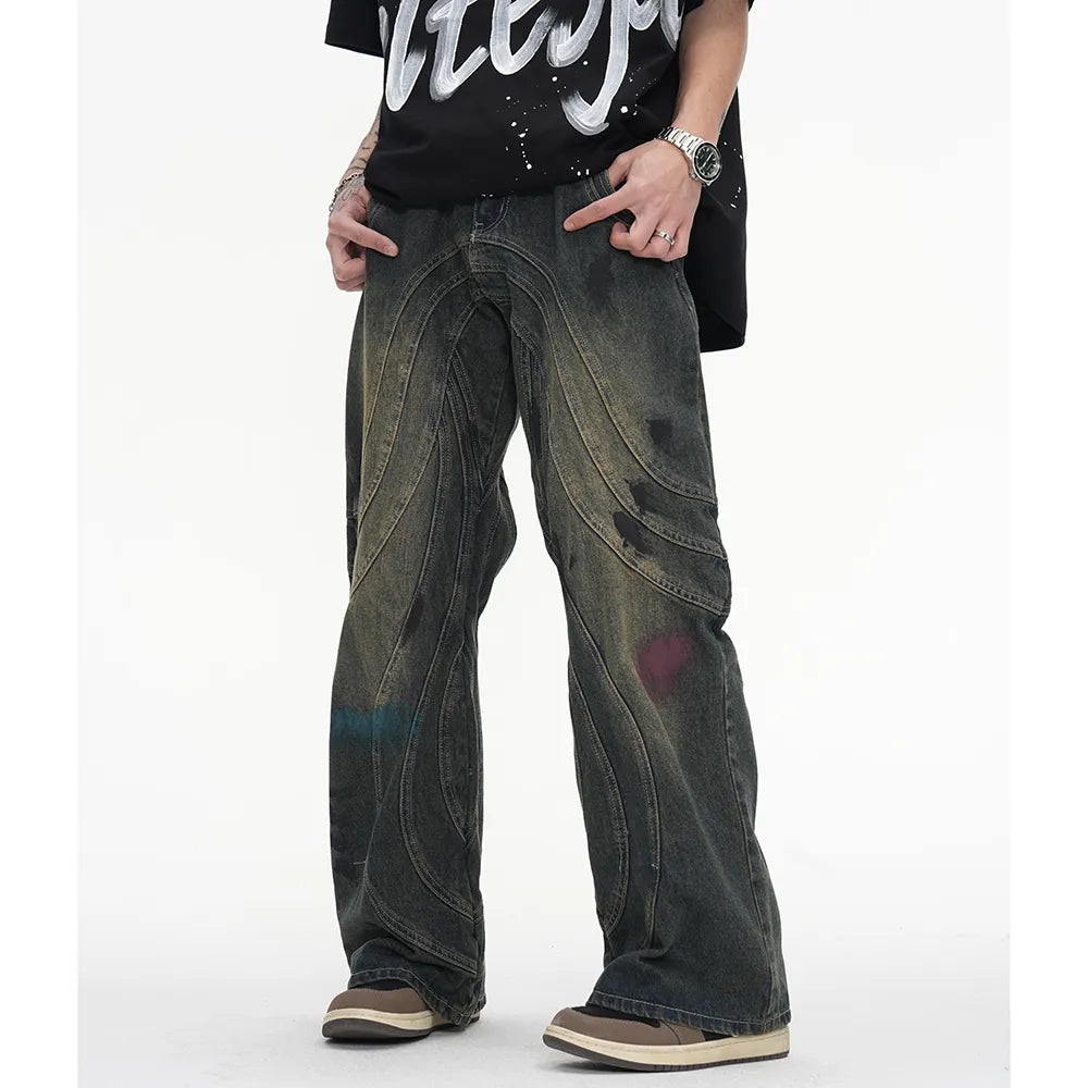 Runner Striped Baggy Straight Denim Jeans