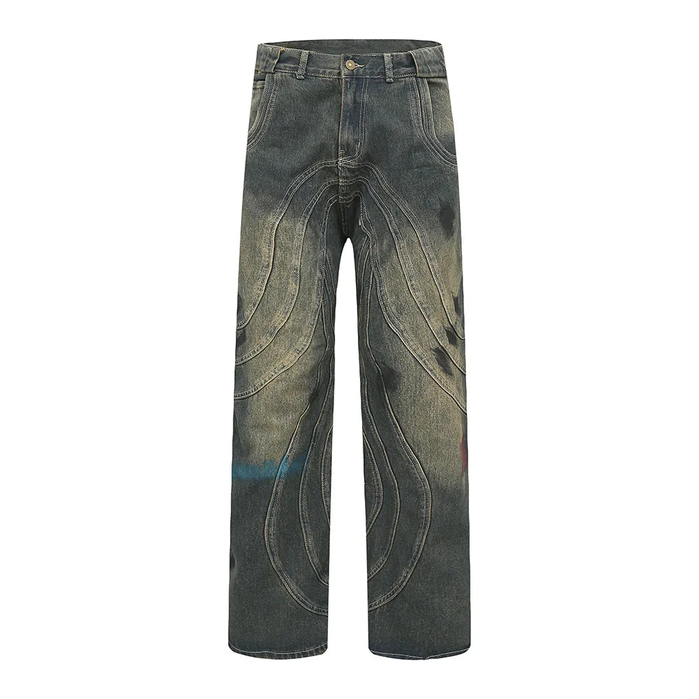 Runner Striped Baggy Straight Denim Jeans